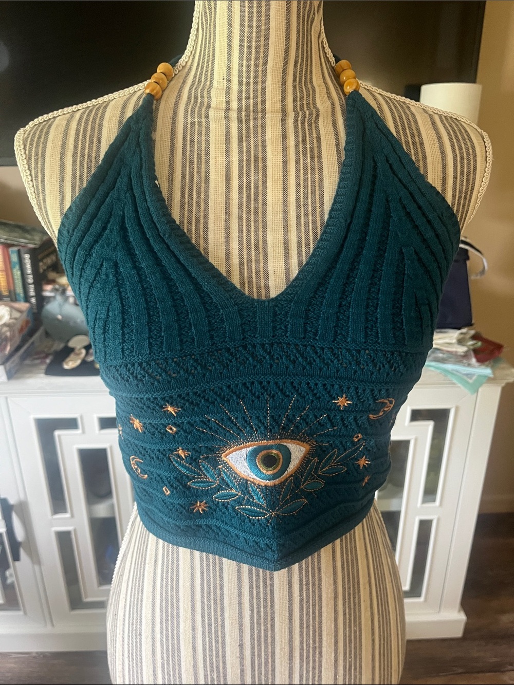 Crochet holder top teal green sz M NWT